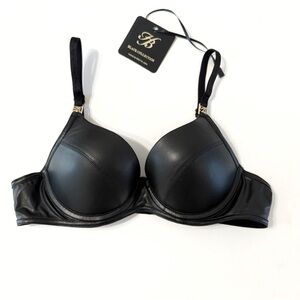 Honey Birdette Emily black vegan Faux vegan leather push-up bra